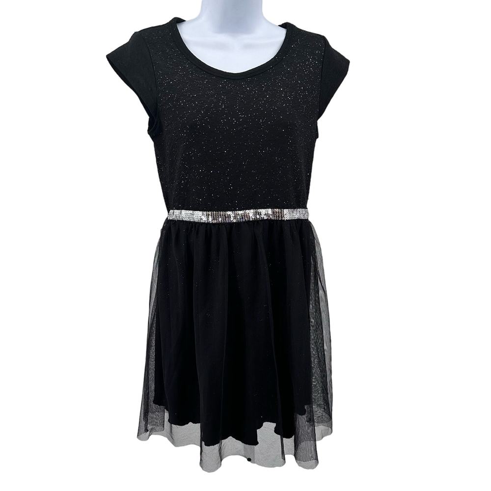 George Black Girls Sparkle Tulle Dress XL 14-16 Pleated Skirt Crew Neck Cutout